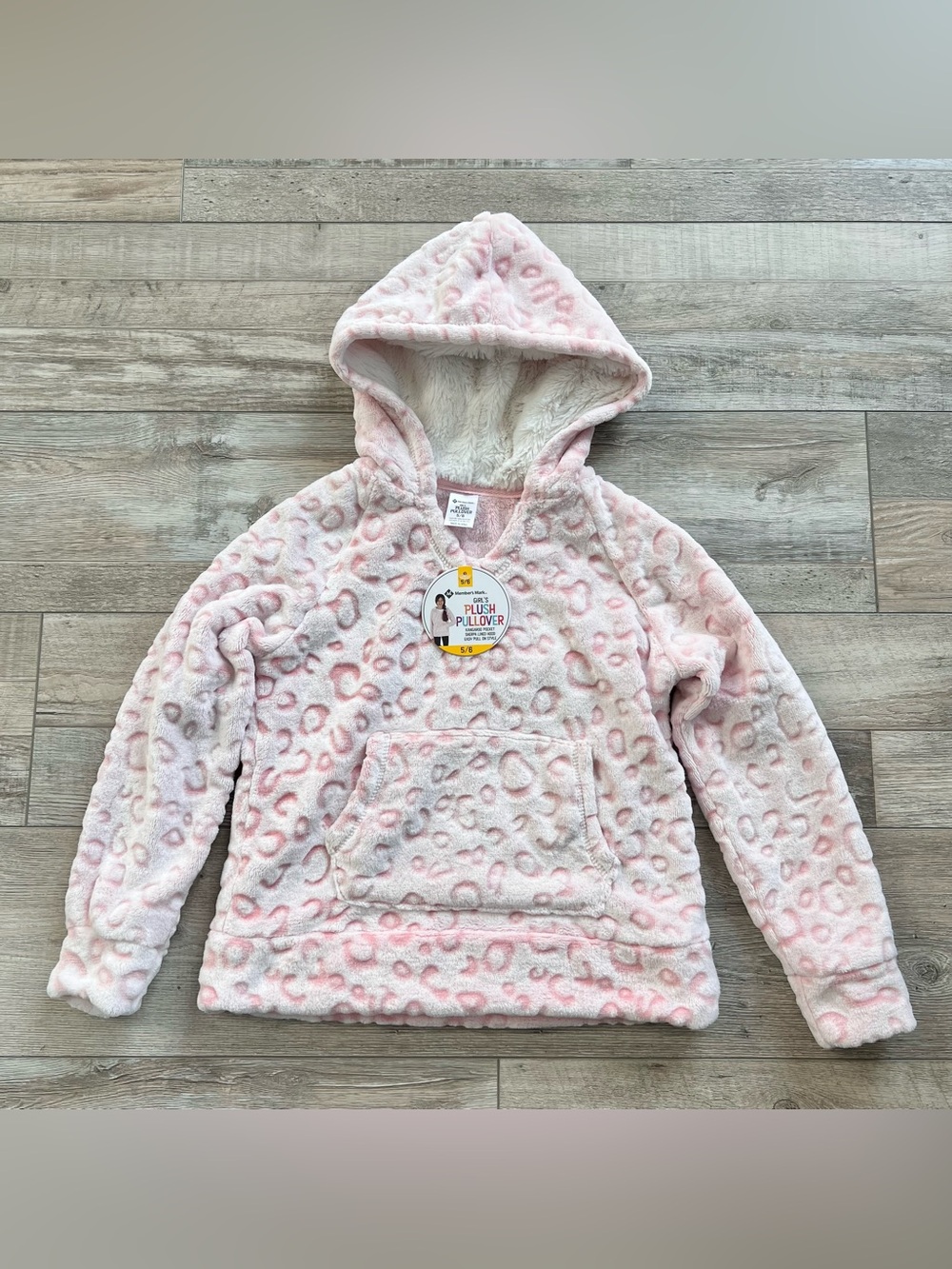 NWT Members Mark Girls Pink Leopard Plush Pullover Size 5/6